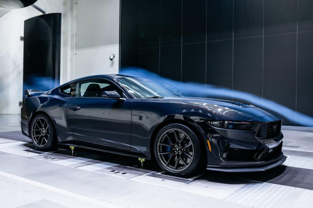 rolling road wind tunnel with mustang dark horse