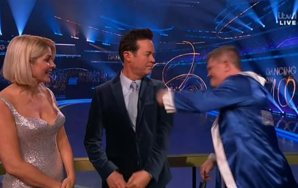 Ricky Hatton obliged Holly Willoughby's request for him to 'hit' Stephen Mulhern (ITV)