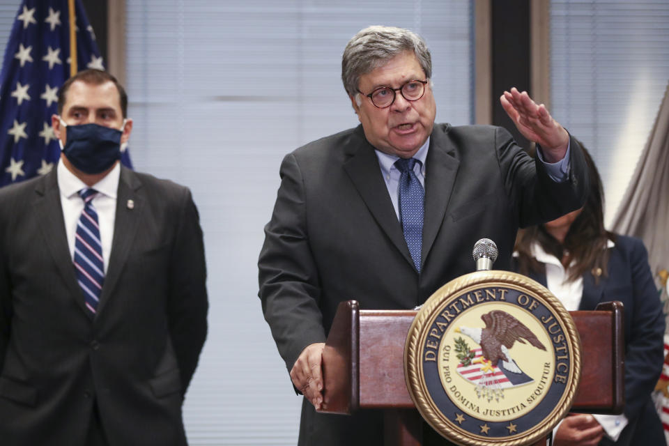 Attorney General William Barr speaks on Operation Legend during a press conference in Chicago on Wednesday. (Kamil Krzaczynski/AFP via Getty Images)