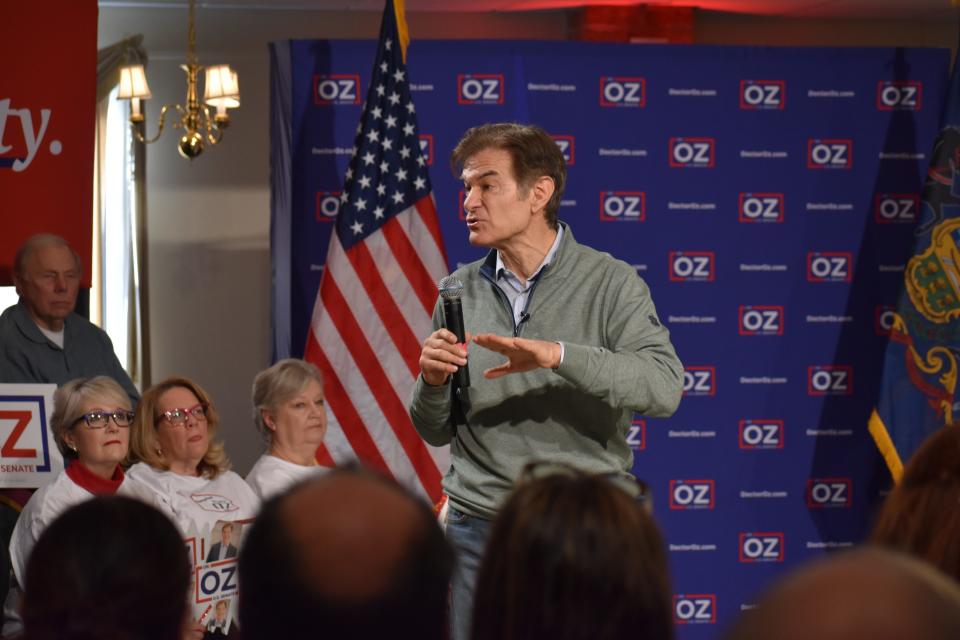 Dr. Mehmet Öz speaks at a campaign event at Wisehaven Hall in York County, Pa. Feb. 5, 2022.