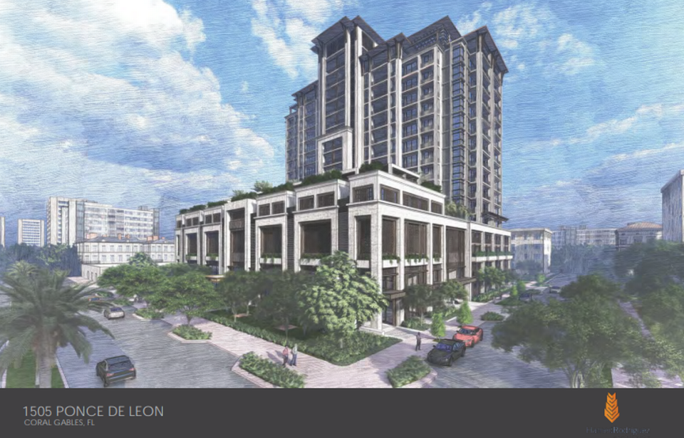 Representación de la torre de condominios de lujo propuesta en 1505 Ponce de León Blvd.