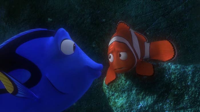 Dory making a cute face at Marlin in "Finding Nemo"