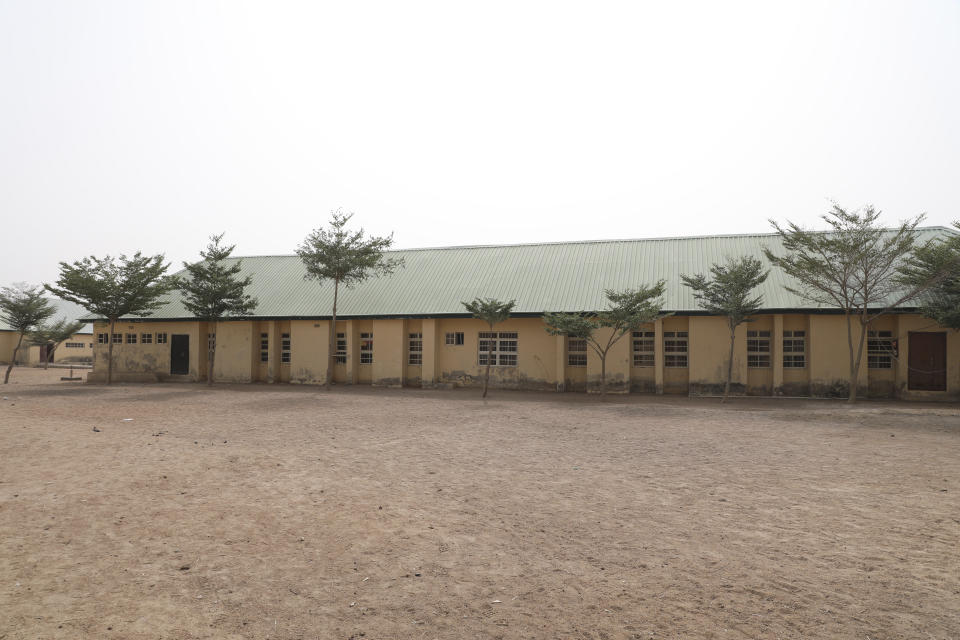 The empty class room of the Government Girls Junior Secondary School following an attack by gunmen in Jangebe, Nigeria, Friday, Feb. 26, 2021. Gunmen abducted 317 girls from a boarding school in northern Nigeria on Friday, police said, the latest in a series of mass kidnappings of students in the West African nation. (AP Photo/ Ibrahim Mansur)