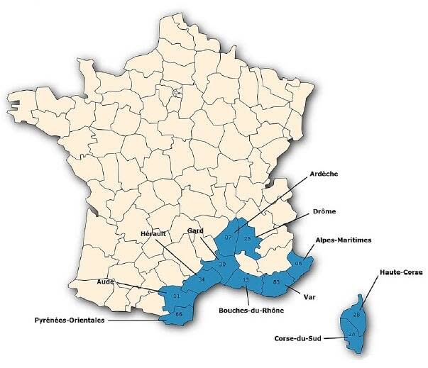 La carte de présence de la tique Hyalomma marginatum en France hexagonale.