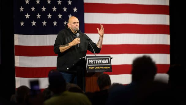 PHOTO: John Fetterman, lieutenant governor of Pennsylvania and Democratic senate candidate, speaks during a campaign rally in Erie, Penn., Aug. 12, 2022. (Justin Merriman/Bloomberg via Getty Images, FILE)