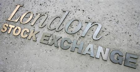 Signage is seen on the London Stock Exchange building in central London on May 21, 2008. REUTERS/Luke MacGregor