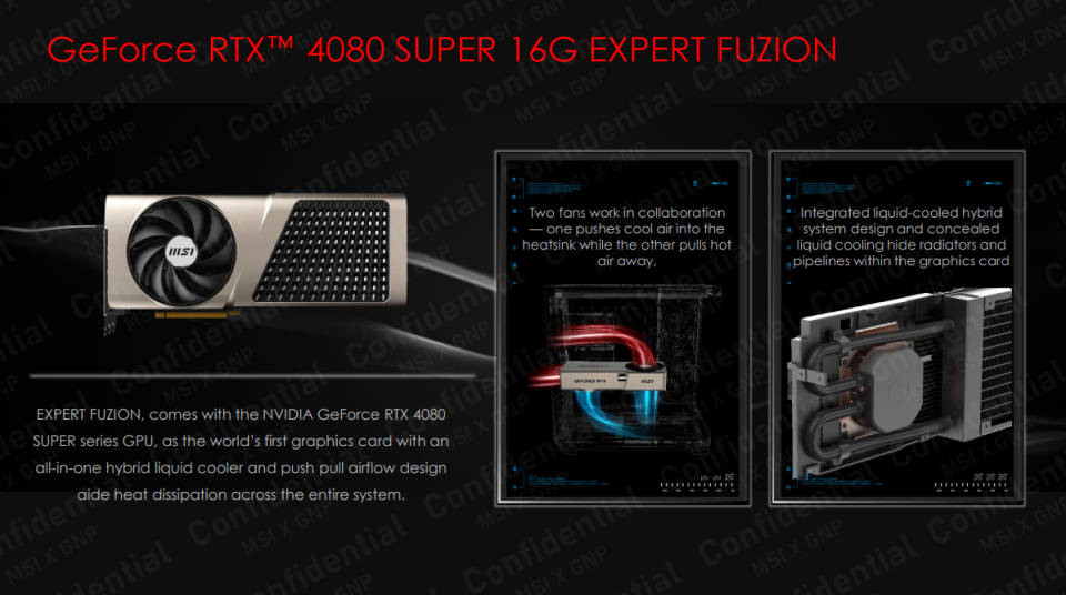 A slide showing the MSI RTX 4080 Super 16G Expert fusion