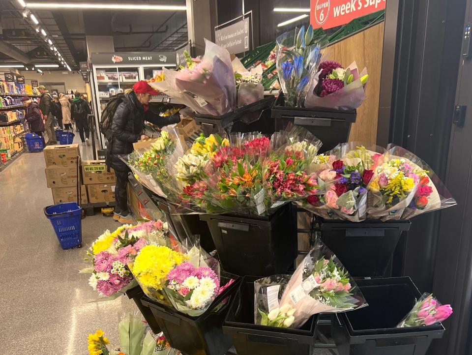 Bouquets of flowers at Aldi in the UK.