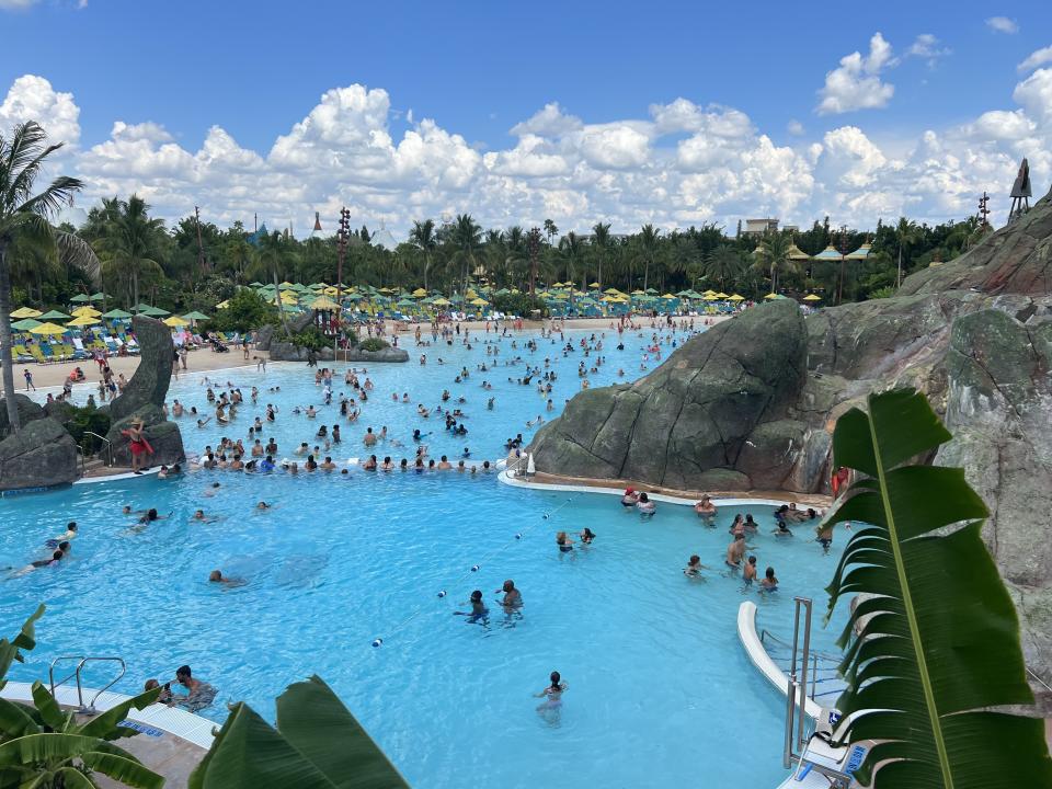 Our view of the wave pool and beach from our cabanas. (Photo: Terri Peters)