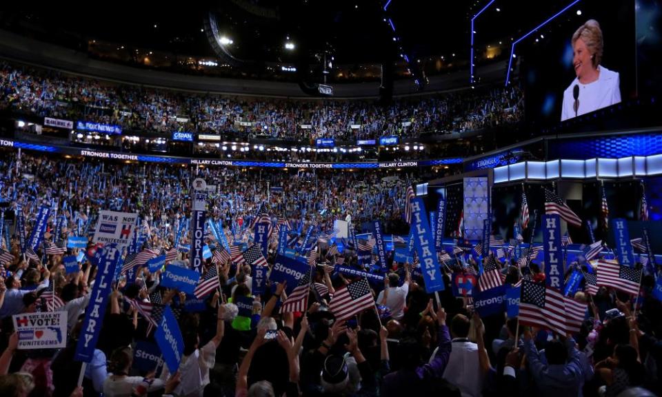 Hillary Clinton on stage at the Democratic national convention in Philadelphia in 2016