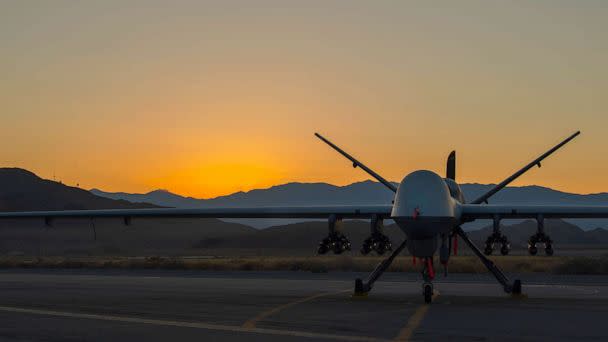 PHOTO: An MQ-9 Reaper armed with eight AGM-114 Hellfire missiles sits on the flight line at Creech Air Force Base, Nevada, Sept. 10, 2020. (Senior Airman Haley Stevens/US Air Force)