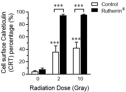 <strong>Figure 2:</strong> Calreticulin Surface Expression after Rutherrin and X-Ray Radiation Treatment