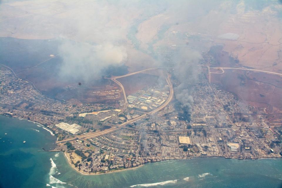 An aerial view of the destruction wrought in Maui (EPA)