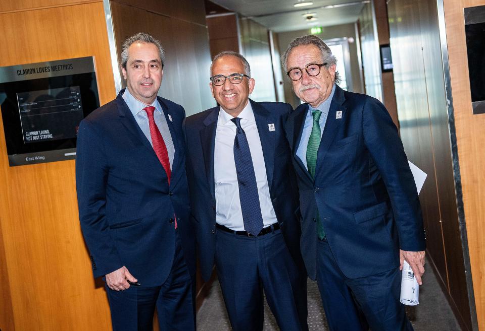 Canada’s Peter Montopoli, the United States’ Carlos Cordeiro and Mexico’s Decio de Maria are driving forces behind the United 2026 bid. (Getty)