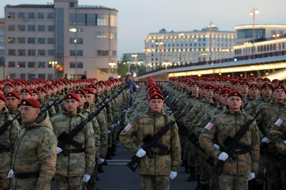 Russian service members line up before a rehearsal for the 2023 Victory Day military parade (REUTERS)