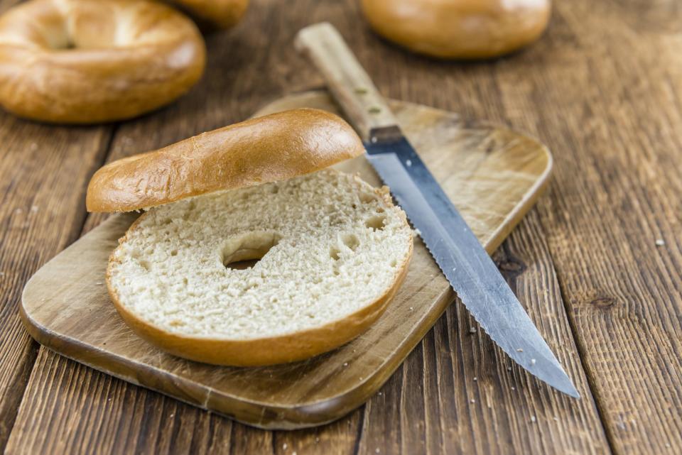 How do you slice bagels?