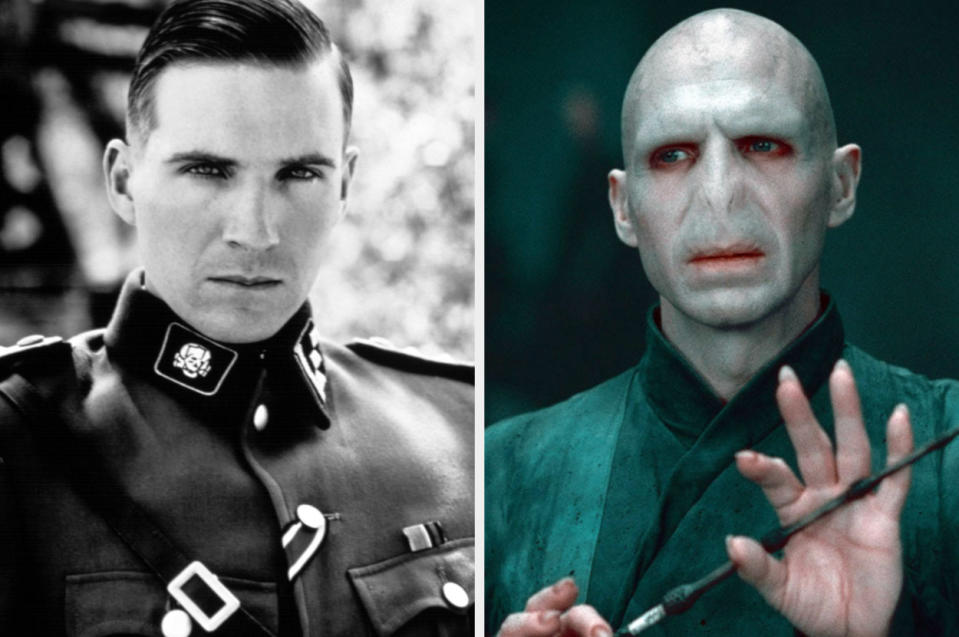Side-by-side of Ralph Fiennes in "Schindler's List" and "Harry Potter"