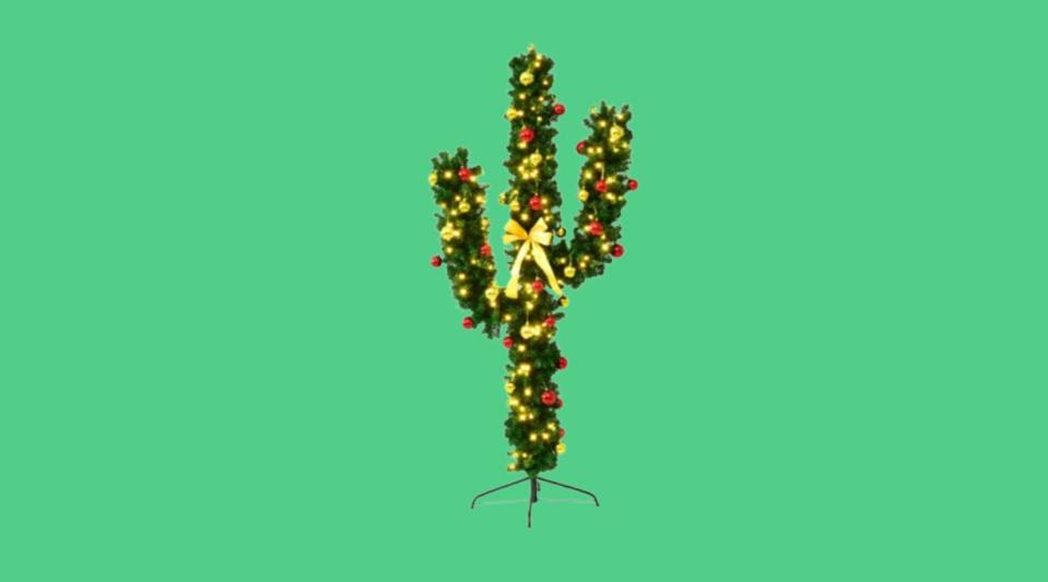 Who says you can't have fun with your artificial tree? This pre-lit artificial cactus Christmas tree is sure bring cheer to your holiday season.