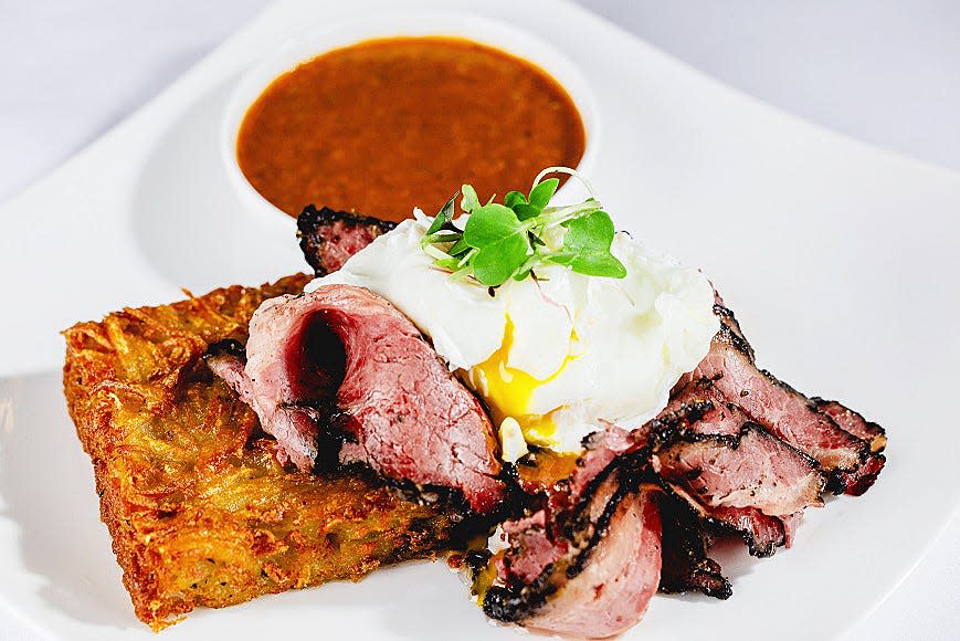 Restaurant 44's first seasonal Sunday brunch on Nov. 28 will feature such dishes as pastrami hash with hash browned potatoes, shaved pastrami, poached egg and house-made hot sauce. Photo courtesy Restaurant 44.