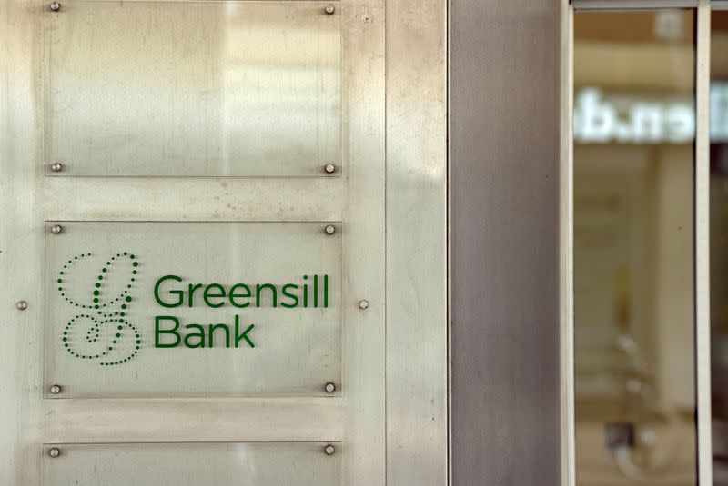 FILE PHOTO: Logo of Greensill Bank is pictured in downtown Bremen