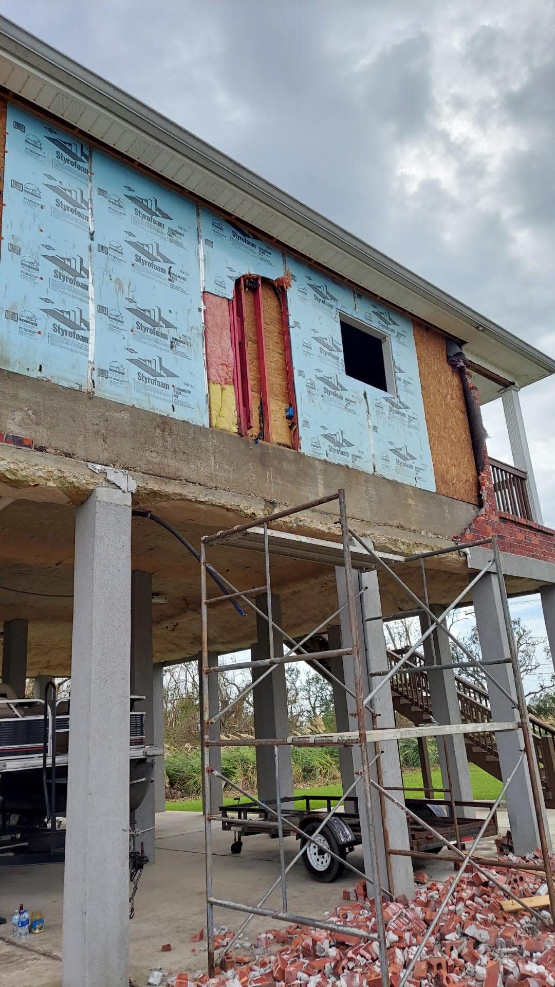 Hurricane Ida stripped Terrebonne Parish teacher Leah Voisin's home in Grand Caillou of its bricks on one side.