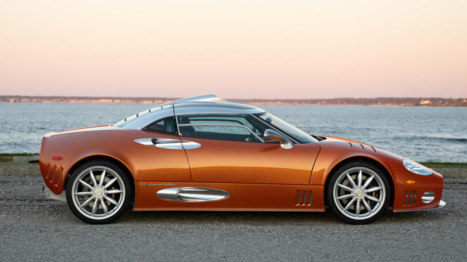 The 2009 Spyker C8 Laviolette crossing the block at the Bonhams Audrain Concours Auction. - Credit: Photo by Toan Trinh, courtesy of Bonhams.