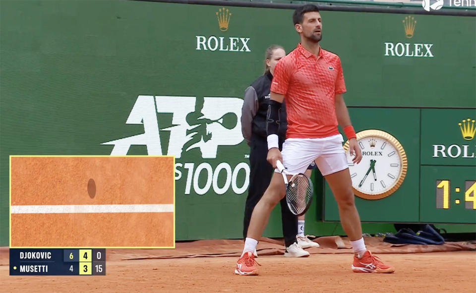 Replays, pictured here showing the ball was out and Novak Djokovic was right.