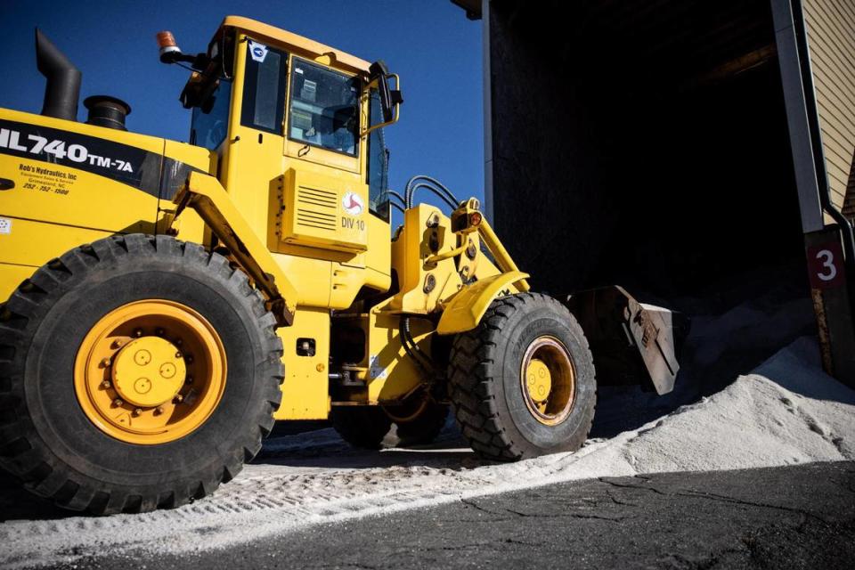 Crews with the N.C. Department of Transportation prepare for Winter Storm Izzy in Charlotte, N.C., on Friday, January 14, 2022.