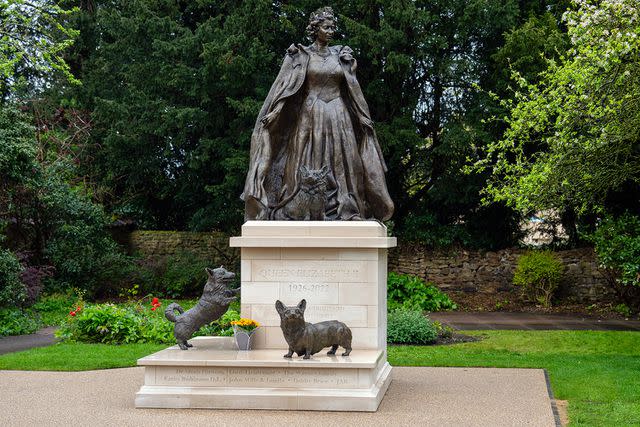<p>Carl Court/Getty Images</p> The new statue of Queen Elizabeth on April 22, 2024 in Oakham, England.