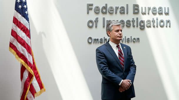 PHOTO: FBI Director Christopher Wray waits to speak at a news conference, on Aug. 10, 2022, in Omaha, Neb. (Charlie Neibergall/AP)