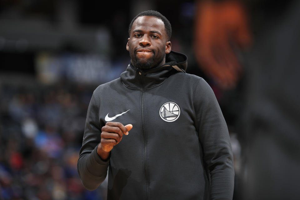 Golden State Warriors forward Draymond Green (23) in the first half of an NBA basketball game Saturday, Feb. 3, 2018, in Denver. (AP/David Zalubowski)