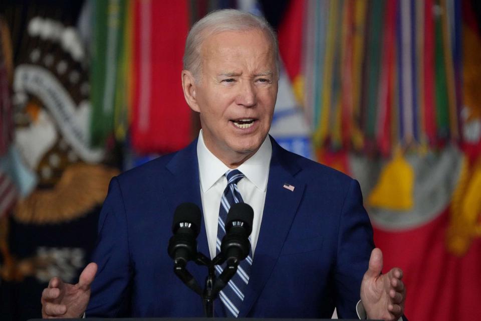PHOTO: President Joe Biden speaks at the George E. Wahlen Department of Veterans Affairs Medical Center, Aug. 10, 2023, in Salt Lake City. (George Frey/Getty Images)