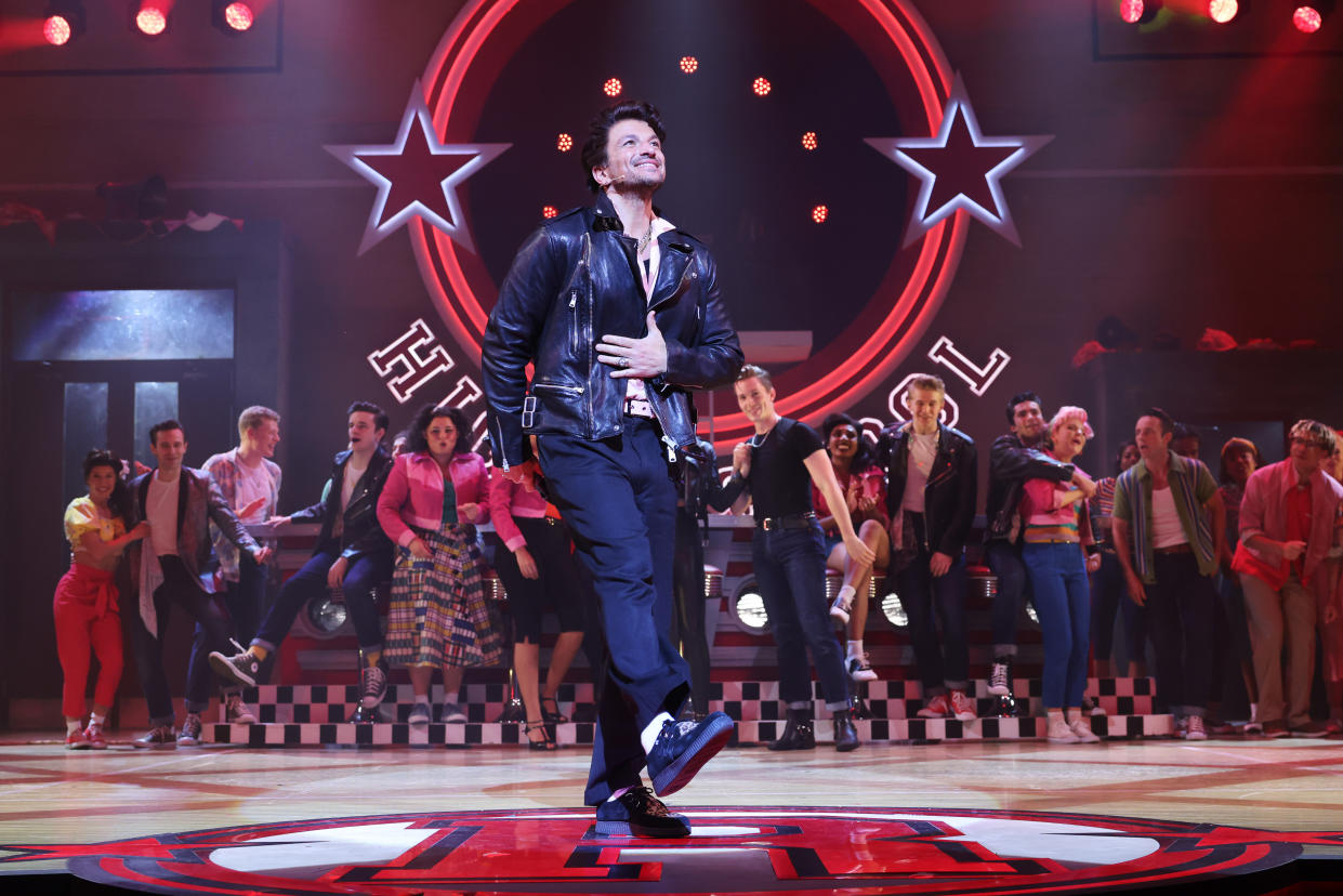 LONDON, ENGLAND - MAY 17:  Peter Andre bows at the curtain call during the press night performance of 