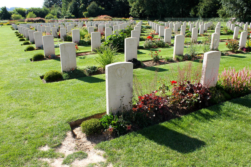 War memorial with headstones