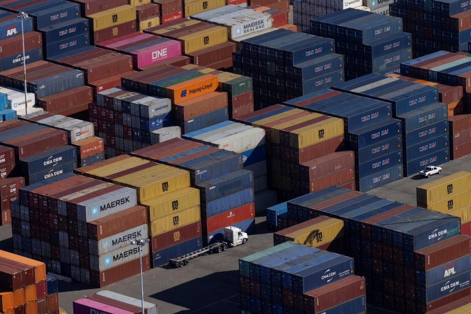 Shipping containers are seen at the container terminal of the port of Oakland, California, U.S., October 28, 2021. REUTERS/Carlos Barria