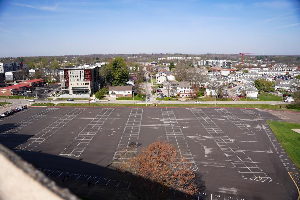 Empty parking lots are seen just before 11 a.m. at Memorial Stadium where IU is hosting the Hoosier Cosmic Celebration on Monday, April 8, 2024.