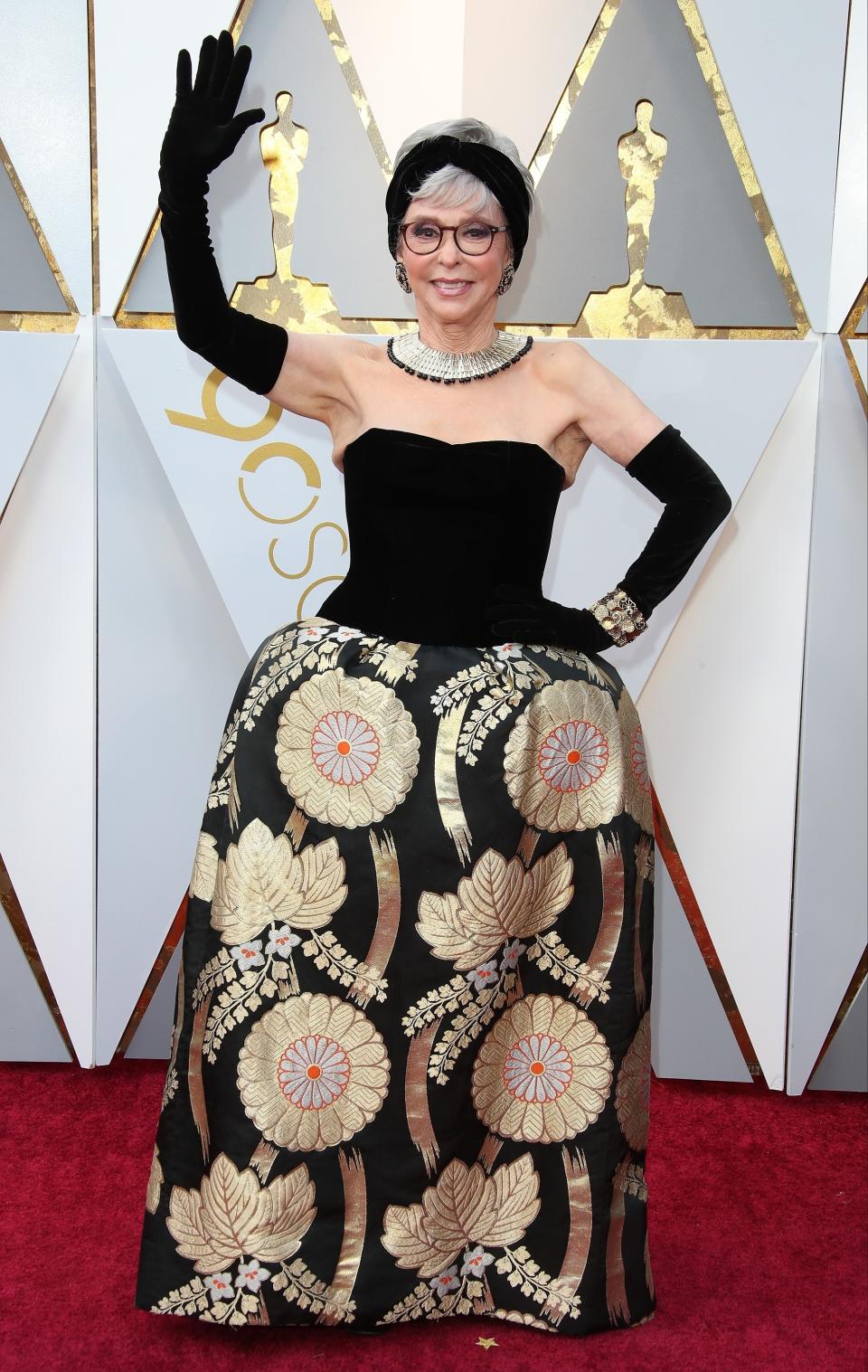 Moreno at the 2018 Oscars, wearing the same dress she won her Oscar in in 1962