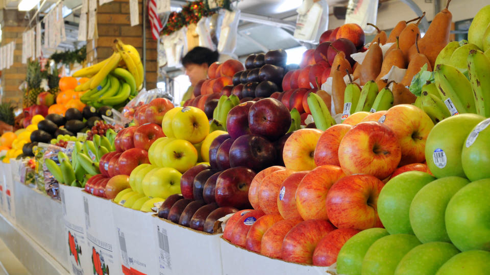 CLEVELAND, OH - JUNE 27: A produce vendor has her wares ready early on June 27, 2012 at the famed West Side Market in Cleveland, Ohio, celebrating 100 years of continuous operation in 2012.