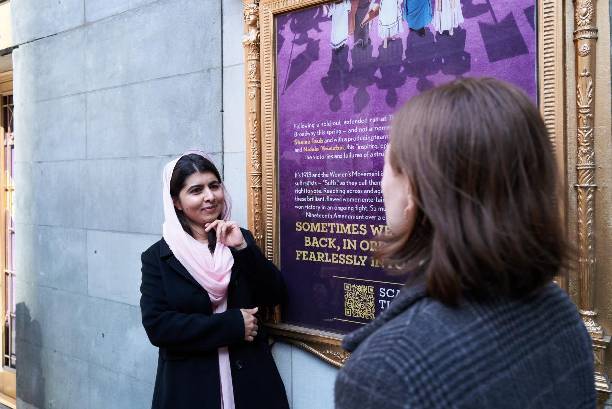 Nobel Peace Prize winner Malala Yousafzai, left, and 