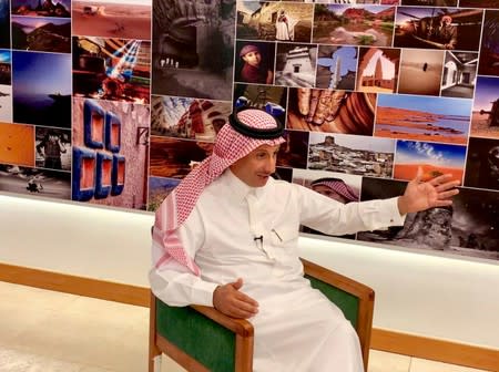 Ahmed Al Khateeb, Chairman of the Saudi commission for tourism and national heritage gestures during an interview with Reuters in Riyadh