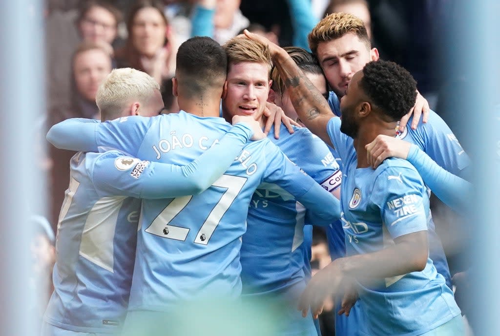 Manchester City midfielder Kevin De Bruyne (centre) scored a stunning winner against Chelsea (Martin Rickett/PA) (PA Wire)