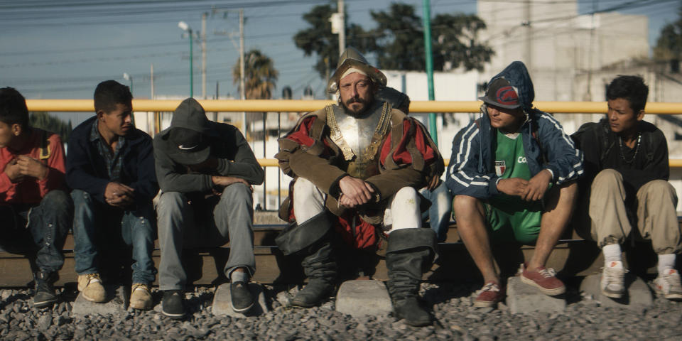Eduardo San Juan, center, stars as a conquistador in the hybrid documentary film 