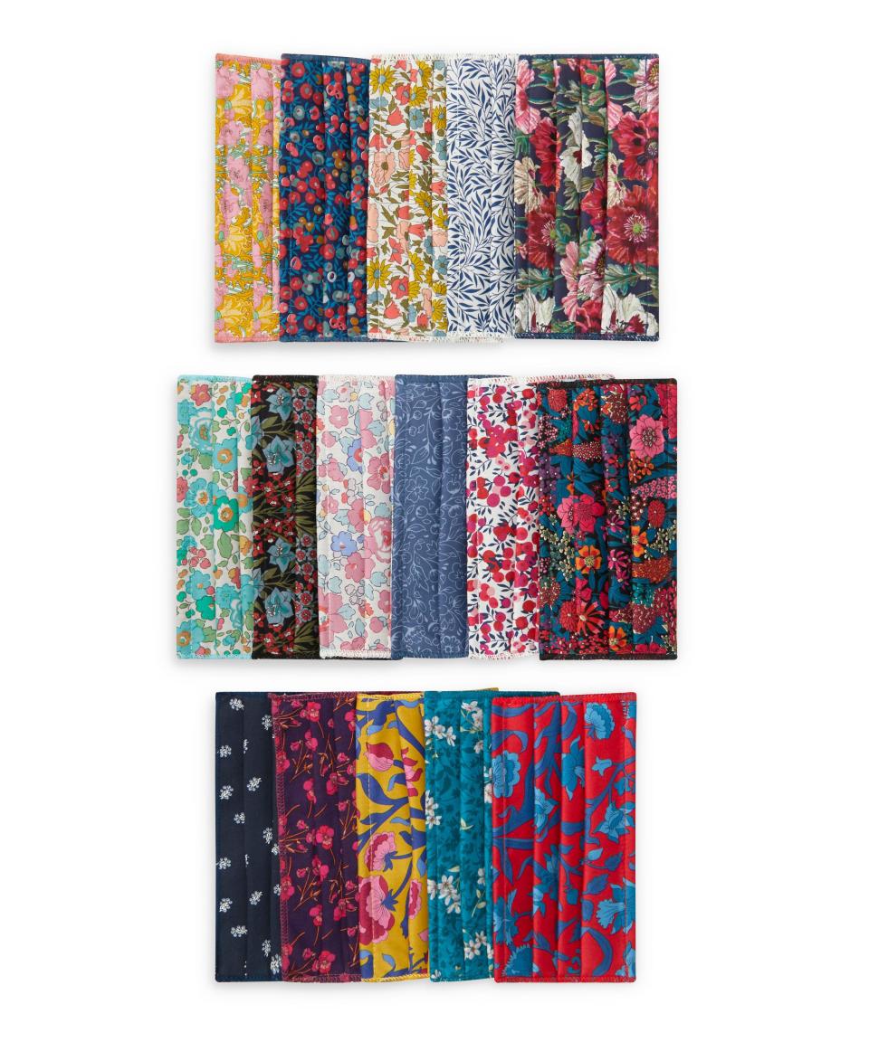 Assorted Upcycled Tana Lawn Cotton Face Coverings Set of Five. Image via Liberty London.