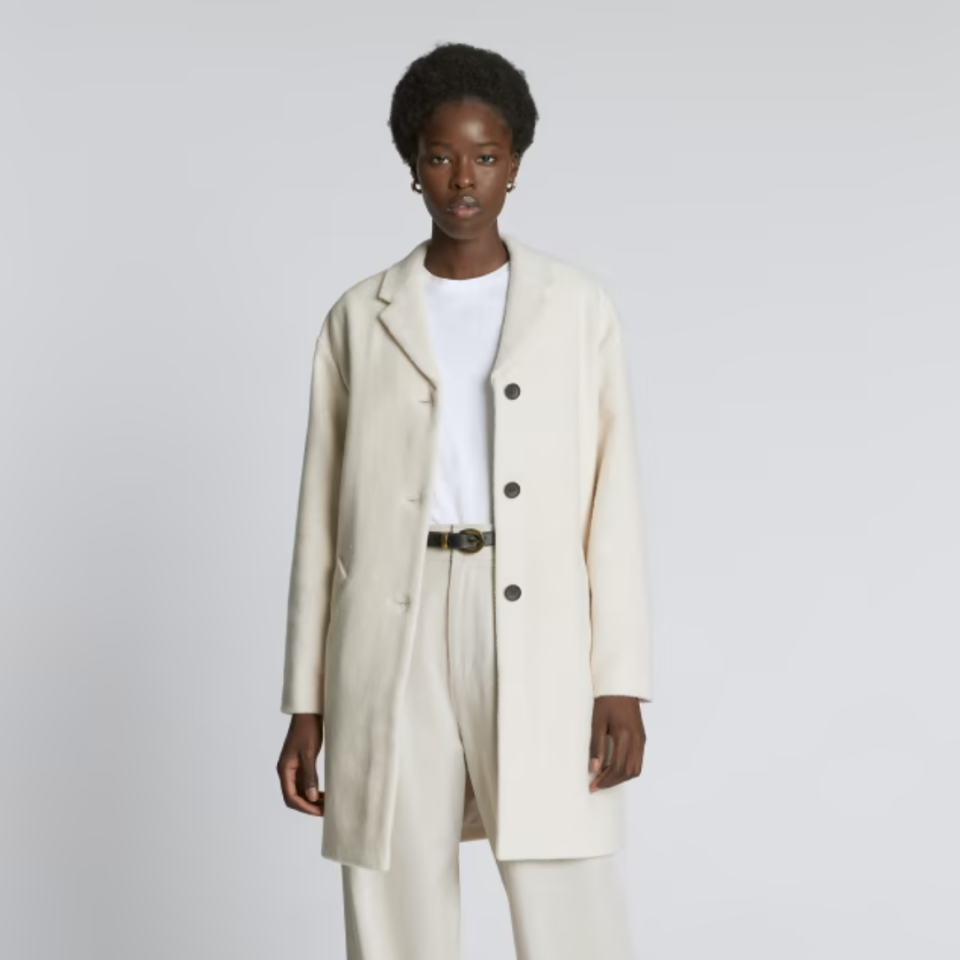 The Italian ReWool® Cocoon Coat in cream (Photo via Everlane)