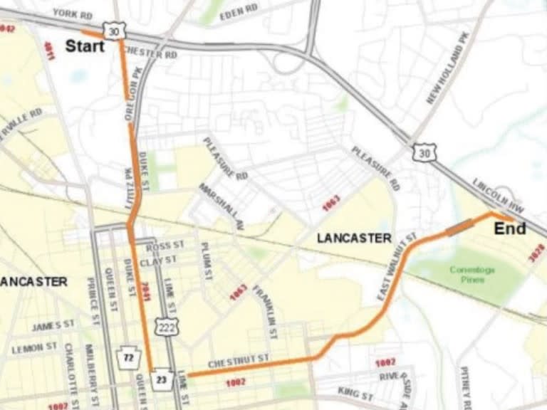 <em>The eastbound detour for Route 30, provided by Lancaster City Police.</em>