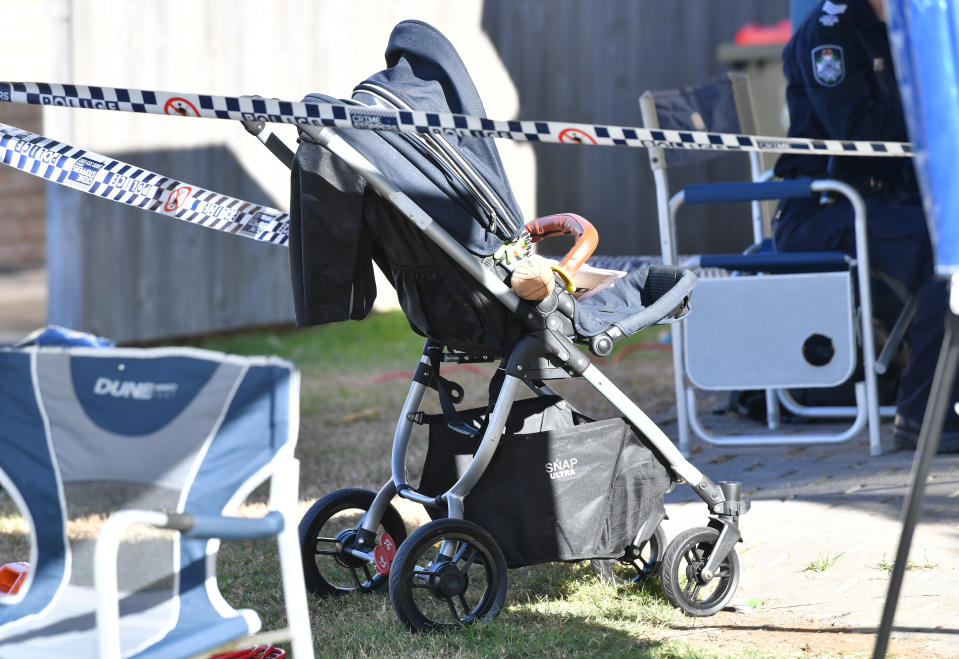 A pram is seen at the Cannon Hill property. Source: AAP