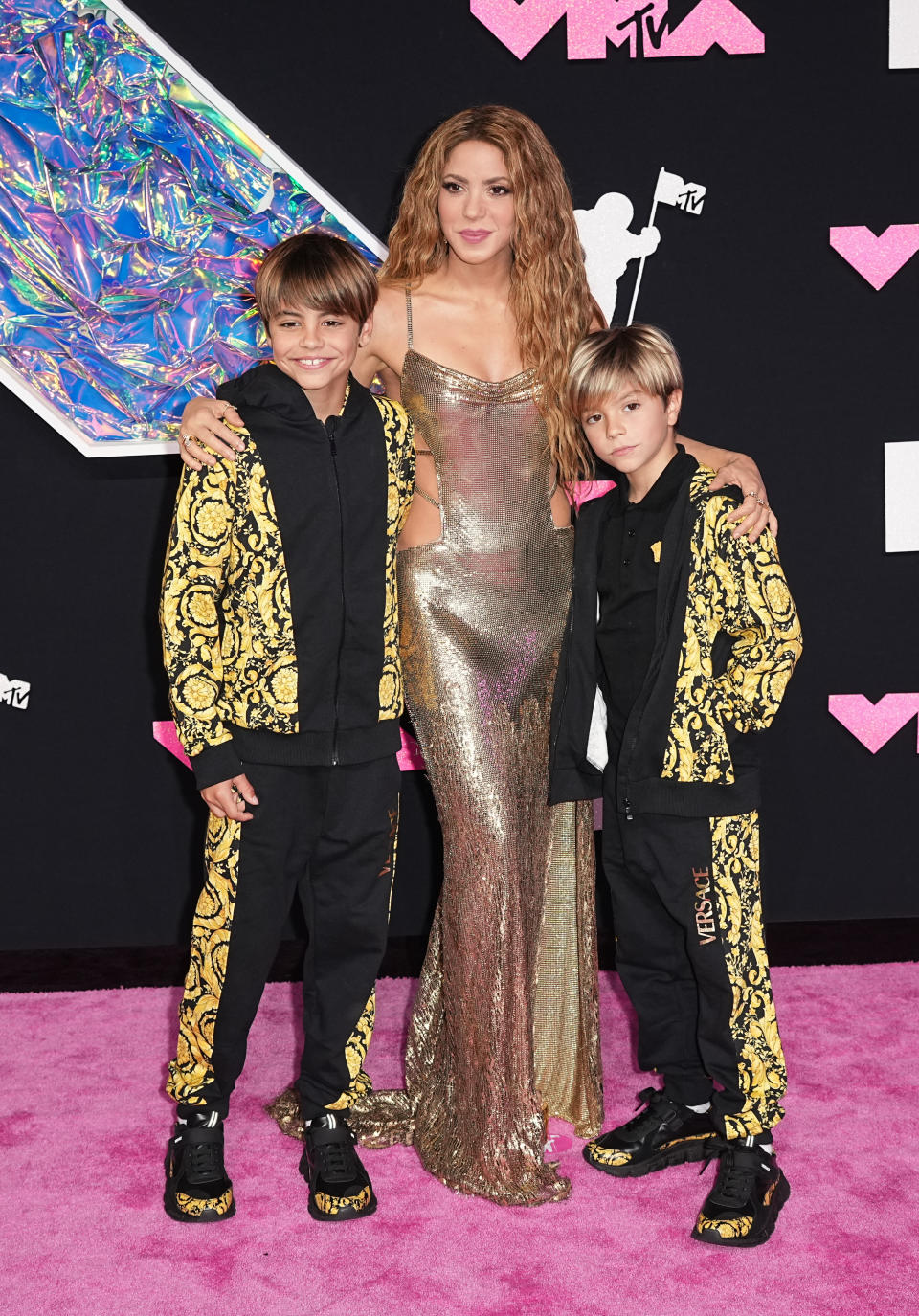 NEWARK, NEW JERSEY - SEPTEMBER 12: (L-R) Sasha Piqué, Shakira, and Milan Piqué attend the MTV Music Video Awards at the Prudential Center on September 12, 2023 in Newark, New Jersey. (Photo by John Nacion/WireImage)