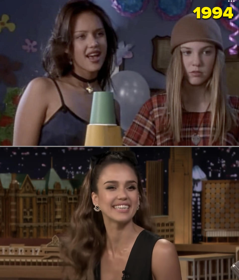 Jessica Alba on a Nickelodeon show in the early '90s vs. her on the Tonight Show in 2019