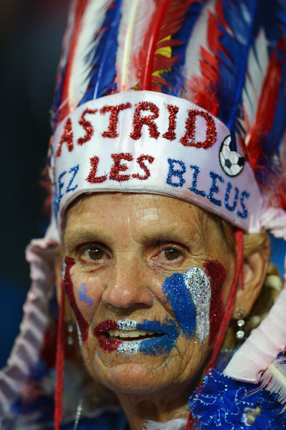 KIEV, UKRAINE - JUNE 19: A France fan looks on prior to the UEFA EURO 2012 group D match between Sweden and France at The Olympic Stadium on June 19, 2012 in Kiev, Ukraine. (Photo by Lars Baron/Getty Images)