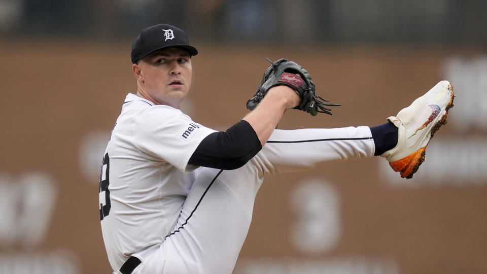 Detroit Tigers pitcher Tarik Skubal throws against the Tampa Bay Rays on Tuesday in Detroit. (AP Photo/Paul Sancya)